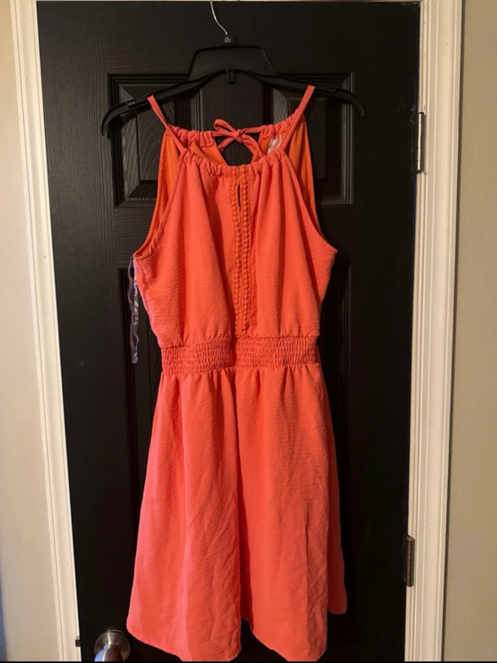 Womens Coral Halter Sundress